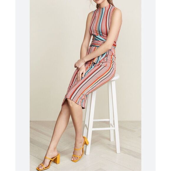 Alice & Olivia Delora colorful vertical striped wrap tie waist midi dress size 2 - Picture 4 of 16